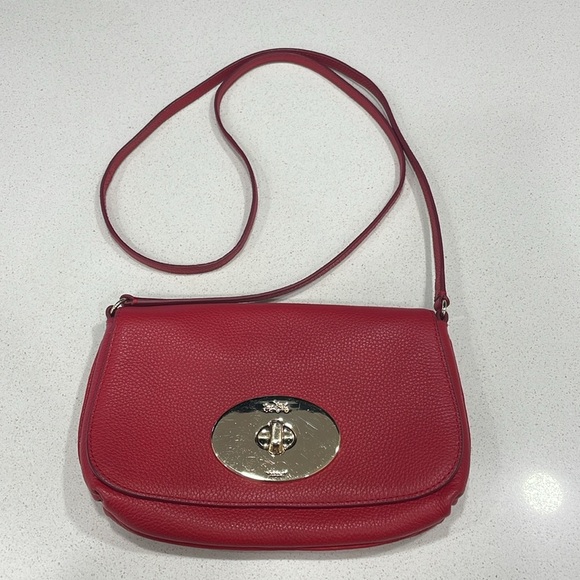 Coach Liv Pouch Red Leather Crossbody Bag - Picture 1 of 15